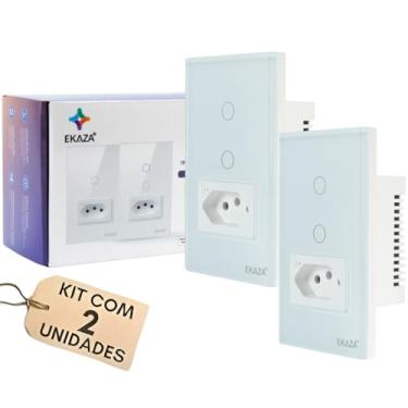 Imagem de EKAZA Kit de 2 Interruptor Inteligente Touch com Tomada 20A Wi-Fi, Branco, Compatível com Google Home e Alexa (20A 2 Botões)