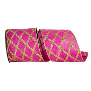 Imagem de Reliant Ribbon Fita de borda com fio de linho com glitter de diamante, fúcsia