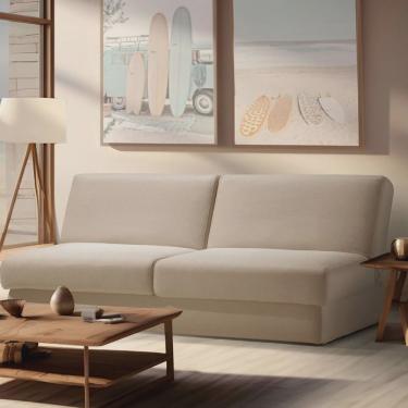 Imagem de Sofá Cama Easy 3 lugares 208cm com Baú e tecido Linho Bege 1429