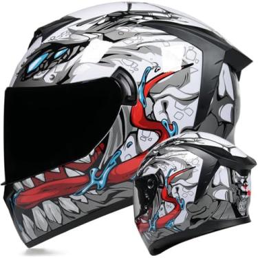Imagem de MotuoMr Capacete de motocicleta unissex para adultos, aprovado pelo DOT, motocicleta, ciclomotor, corrida de bicicleta de rua, capacete com estampa (espelho preto, grande)