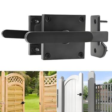 Imagem de Trava de porta dupla face, trava de porta autotravante de alumínio para cerca de madeira, trava de porta oscilante resistente, trava de porta de jardim, trava de portão de piscina (preto fosco)