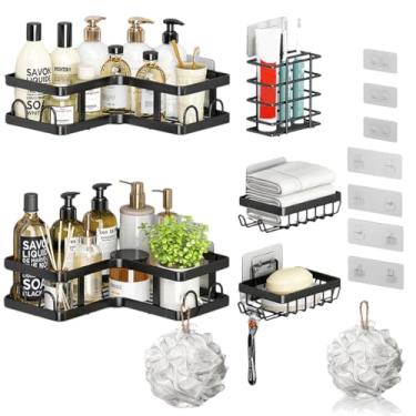 Imagem de FBXGT Kit Prateleira Banheiro - Porta Shampoo para Banheiro Suporte para Banheiro 5 Nichos Organizador de Banheiro Sem Furo Prateleira para Banheiro Acessórios para Cozinha Varanda Armario Lavanderia