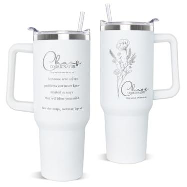 Imagem de Rcvlauf Chaos Coordinator Tumbler com alça e canudo Chaos Boss Cup Caneca de viagem de café Presentes de agradecimento para chefes mulheres colegas de trabalho gerente mãe pai trabalhadoras-1,134 g