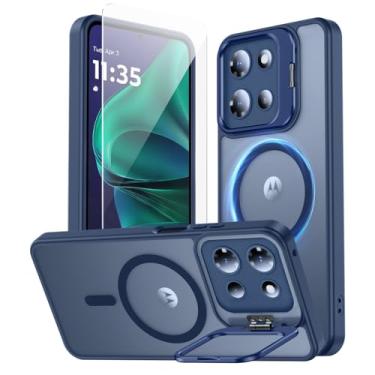 Imagem de TOBOVON Capa para Motorola Moto G Stylus 5G 2025, compatível com MagSafe, com suporte de anel de câmera integrado e protetor Sceen, capa magnética fina translúcida fosca de grau militar com proteção