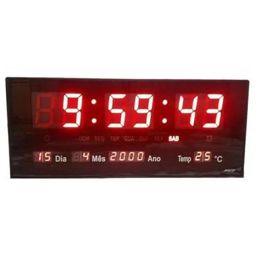 Imagem de Relógio de Parede Digital LED, 36 x 15 cm, Display Vermelho, com Temperatura, Data e Calendário