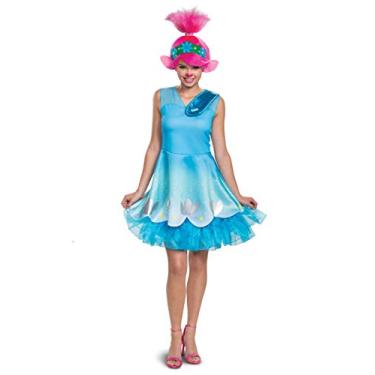 Imagem de Disguise Fantasia de papoula, fantasia de adulto oficial da turnê mundial de Trolls e acessório de cabeça, feminina, Azul, Medium (8-10)