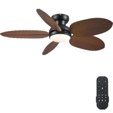 Imagem de Kviflon Ventiladores De Teto Com Luzes E Controle Remoto/App, Ventilador De Teto Tropical De Perfil Baixo De 45 Polegadas Para Sala De Estar E Quarto, Ventilador De Teto De Folha De Palmeira Embuti