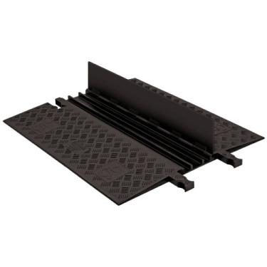 Imagem de Checkers Protetor de cabo de transmissão de perfil baixo de 3 canais com rampa integrada compatível com ADA, cargas resistentes de até 24,5 kg, estrutura de poliuretano, preto/preto, GD3X75-B/B