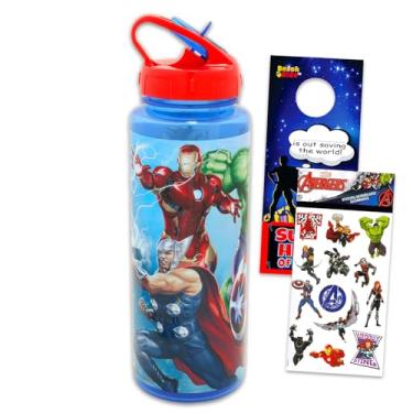 Imagem de Marvel Conjunto de garrafa de água reutilizável dos Vingadores com bico para casa, escola, adesivo esportivo plus e muito mais | Recipiente dos Vingadores