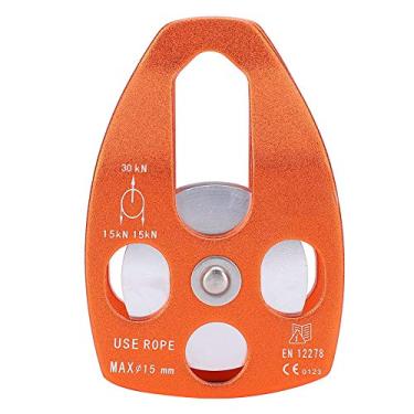 Imagem de Polia GRCFUMO 1 PC, Polia de resgate grande certificada, 30kn Grande Polia única Placa lateral deslizante para resgate para escalada ao ar livre Trabalho aéreo (Laranja)