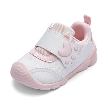 Imagem de Balabala Tênis infantil casual unissex infantil com gancho e laço, respirável, confortável e leve, Rosa, branco, 18