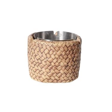 Imagem de Cinzeiro Cinzeiro de imitação de rattan, cinzeiro de cimento, forro de aço inoxidável, para casas, varandas, jardins, escritórios, também como decoração Cinzeiro de Mesa(Silver)