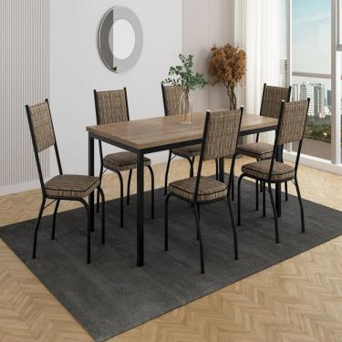 Imagem de Conjunto com 1 Mesa 180cm e 6 Cadeiras Preto/Rattan/ Demolição