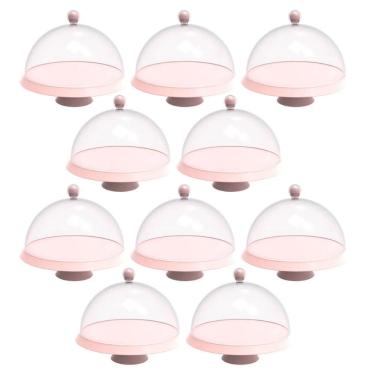 Imagem de Conjunto 8 Porta Bolos Tortas 25cm com Cúpula e Pé Rosa Confeitaria Hotel Bubble Crippa