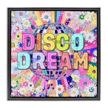 Imagem de Stupell Industries Vivid Disco Dream with Daisies Black Framed Floater Canvas Wall Art, design por Jess Stempel, 18 x 18