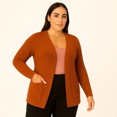 Imagem de Casaco Feminino cardigan Blusa Manga Longa Sobretudo Tricô Inverno - F