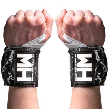 Imagem de Weightlifting House Envoltórios de pulso, alças para halterofilismo masculino e feminino suporte de pulso de academia com força de alça de polegar para levantamento de peso olímpico (mármore preto e