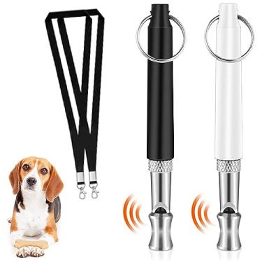 Imagem de Harewu Pacote com 2 apitos para cães, apito ultrassônico profissional para treinamento de cães com alça de pescoço, assistente de treinamento para recordação e controle de latidos.