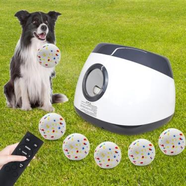 Imagem de Lançador automático de bolas para cães, lançador de bolas interativo atualizado com 3 distâncias de 29 a 79 pés, lançador de bola de controle remoto para cães médios e grandes, 5 bolas Etpu incluídas