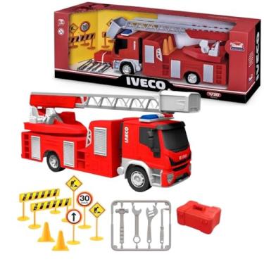 Imagem de Caminhão de Bombeiros Infantil 1/30, Giratória 360°, Kit com Acessóriois, P/Criança, Educativo, Carrinho (Caminhão de Bombeiro)