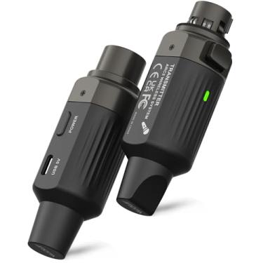 Imagem de Ulumac Transmissor e receptor XLR sem fio Aroma, sistema de microfone sem fio UHF profissional para transmissão estável, 7 canais, alcance de 40 metros, adaptador de microfone sem fio para microfones