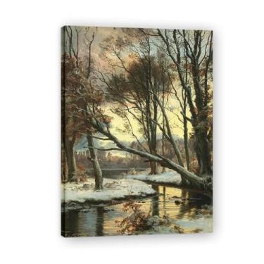 Imagem de Arte de parede em tela Wintry with a stream (Carl Frederik Aagaard) – Pintura de paisagem dinamarquesa, arte cênica do século 315, decoração de galeria decorativa para sala de estar 50 x 70 cm