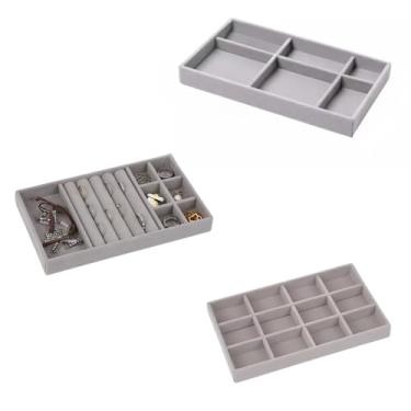 Imagem de Porta Jóias de Veludo para Closet Gavetas Bandeja Organizador de Bijuterias Anel Brinco Relógio Pulseira e Colares (KIT BANDEJA 1, 2 E 4 (3 UN CIN)