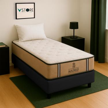 Imagem de Cama Box Baú Preto E Colchão Madrid Molas Vstore 78x188x28