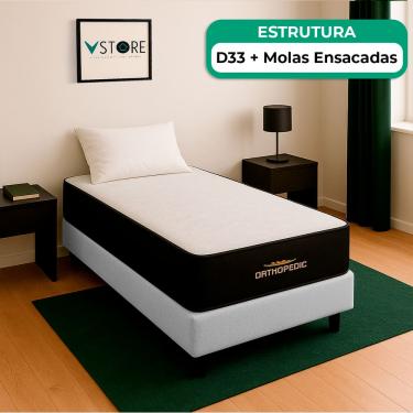 Imagem de Cama Box Baú Solteirão Branco Colchão Orthopedic D33 Vstore