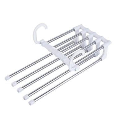 Imagem de Cabide Organizador para Calças com 5 Barras em Aço Inox, Branco