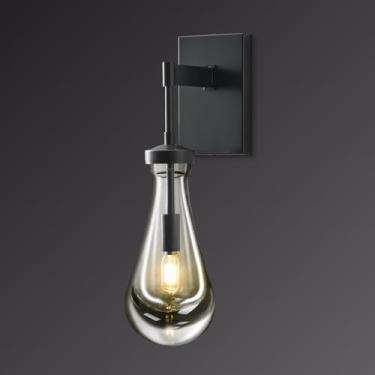 Imagem de HONG DIRECT Arandelas Modernas Em Formato De Gota Chuva Pretas - Iluminação Parede Para Quarto, Luminárias Luxo Vidro Transparente, Luminária Banheiro, Sala Estar, Corredor