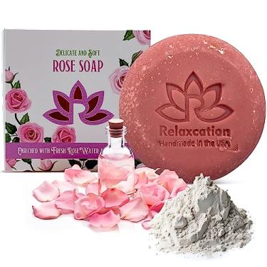 Imagem de Relaxcation Sabonete Rose Natural Cold Process Com Água Doce, Argila De Caulim, Pétalas E Óleo Coco Hidratante - Barra Rosa Suave Para Pele Sensível, Rosto Corpo Perfeitos