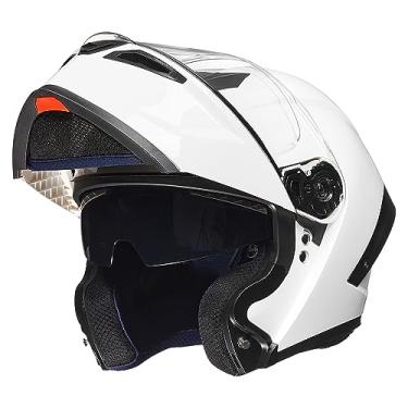 Imagem de ILM Capacete Modular Para Motocicleta, Integral Ciclomotor, Viseira Dupla Dobrável Adultos, Dot Ws202 (Branco, Médio)