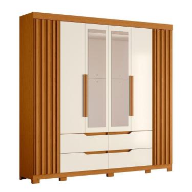Imagem de Guarda Roupa Casal Doble 4 Portas E 4 Gavetas Cinamomo-off White Com Espelho - Móveis Albatroz Cinamomo-off White