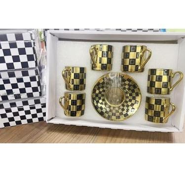 Imagem de Xícara de café kit com 12 peças de Cerâmica em porcelana (Dourado xicara HB-9159)
