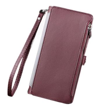 Imagem de HAO RIYLN Capa carteira para iPhone 16 Pro Max/16 Pro/16 Plus/16, capa de proteção de telefone de couro com zíper com alça de pulso capa à prova de choque completa, vermelha, 16