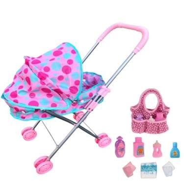 Imagem de Genérico, Kit Carrinho Boneca Bebê Reborn Rosa e Bolsinha Maternidade