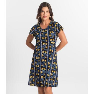Imagem de Vestido Feminino Evasê Estampado Select Azul, P, Azul