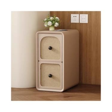 Imagem de Mesa De Cabeceira Moderna Com Espaço De Armazenamento, Mesa De Cabeceira Estreita De Madeira Maciça Com Gavetas Para Dormitório E Áreas Pequenas(Khaki,9.8x15.7x19in)