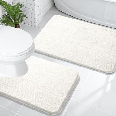 Imagem de OLANLY Conjunto de tapetes de banheiro de 2 peças, tapetes de banho de chenille macio absorvente e contorno em forma de U, tapete de banheiro lavável na máquina, acessórios de decoração de casa (76 x