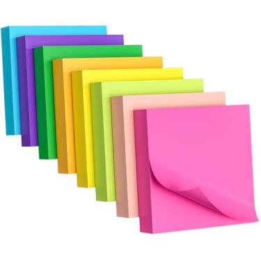 Imagem de AUYAARS Notas adesivas 7 x 7 cm, 8 blocos, 800 folhas, 8 blocos autoadesivos de cores brilhantes, adesivo forte para escritório, casa, material escolar, cadernos, notas adesivas a granel, 100 folhas