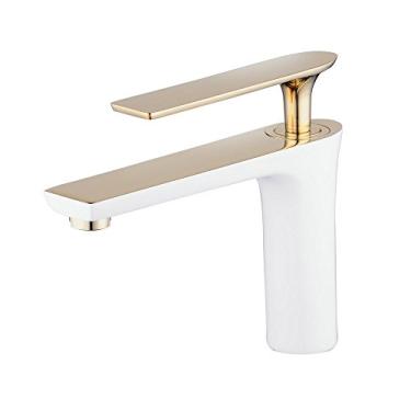 Imagem de Torneira para pia de banheiro branco/ouro pintura única alça tigela misturadora torneira de pia torneiras para pia de lavatório Gudetap GT7507WG