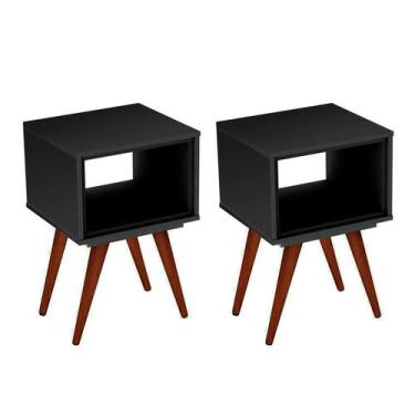 Imagem de Conjunto com 2 Mesas Laterais Retangulares Retrô Preto - Mobly