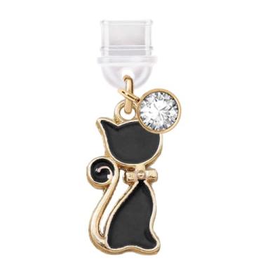 Imagem de ELISE & FONDA TP740 Tipo-C porta de carregamento plugue antipoeira pequeno gato gatinho pingente de celular para iPhone 15/16/Samsung/OnePlus/Xiaomi/oppo telefones Android (preto)