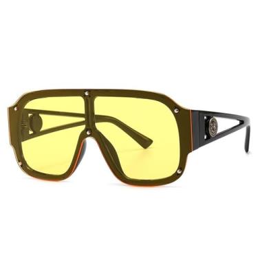 Imagem de Óculos de sol grandes da moda, masculino e feminino, retrô, armação grande, viseira espelhada, proteção UV400, amarelo, 1 peça de óculos de sol