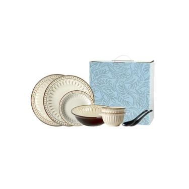 Imagem de Utensílios de mesa de cerâmica práticos de alívio doméstico estilo europeu retrô delicado resistente a altas temperaturas - conjunto de 10 peças para duas pessoas