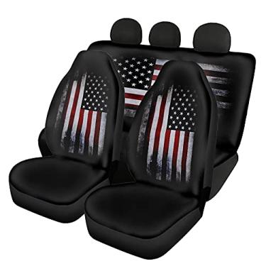 Imagem de GePrint Capas clássicas de banco de carro com bandeira americana protetor de banco dianteiro e traseiro conjunto completo ajuste universal durável lavável poliéster acessórios interiores automotivos