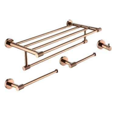 Imagem de Kit de acessórios para banheiro com suporte para toalhas em aço inoxidável, suporte para toalhas, kit de acessórios para banheiro com gancho para roupão único (conjunto de 4 peças B)