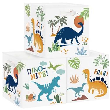 Imagem de Clastyle Conjunto Organizador De Cubo Armazenamento Infantil Dinosaurs, Armário Com Folhas, Cesto Roupas, Berçário, Caixa Brinquedos Para Bebês, Meninos E Meninas, Prateleira Livros, Cesta, Tropical