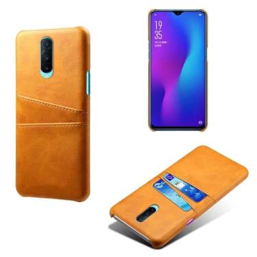 Imagem de Capas Compatível com OPPO R17 PRO,Caso de couro PU-Tampa de telefone a prova de choque com 2 slots de cartão,Proteção anti-impressão digital e anti-gota-Yellow
